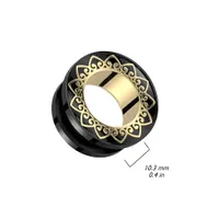 316L Surgical Steel Black PVD Gold Heart Filigree Design Screw On Ear Tunnels