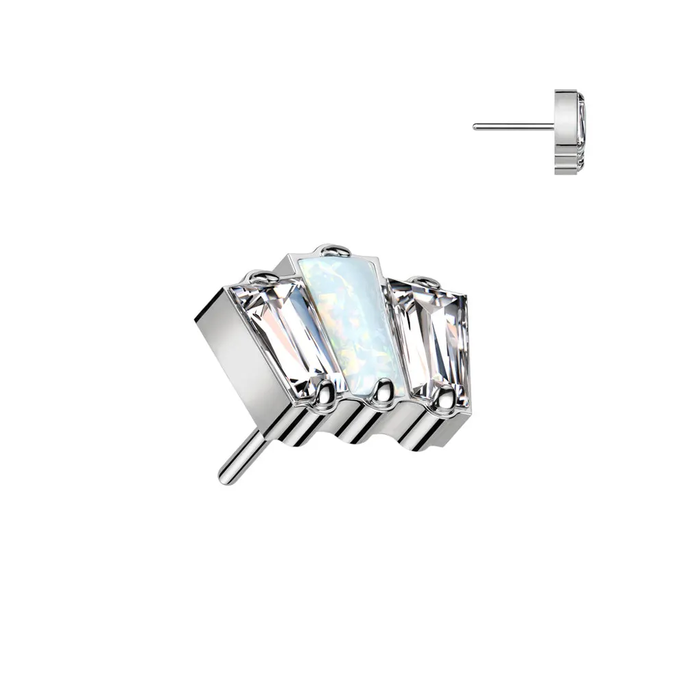 Implant Grade Titanium Triple Baguette White CZ Opal Threadless Push In Labret