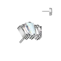 Implant Grade Titanium Triple Baguette White CZ Opal Threadless Push In Labret