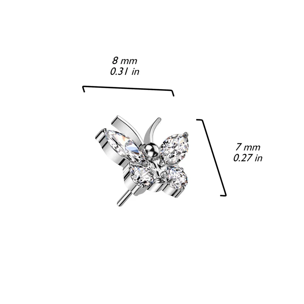 Implant Grade Titanium Large White CZ Gem Butterfly Threadless Push In Labret