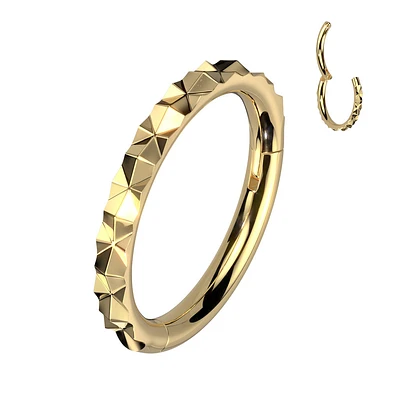 316L Surgical Steel Gold PVD Textured Pattern Hinged Clicker Hoop