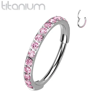 Implant Grade Titanium Pave CZ Nose Hoop Hinged Clicker Ring