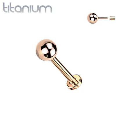 Implant Grade Titanium Rose Gold PVD Threadless Push In Ball Top Labret With Flat Back