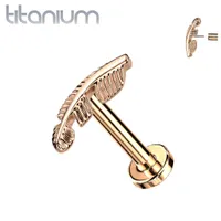 Implant Grade Titanium Rose Gold PVD Leaf Threadless Push In Labret