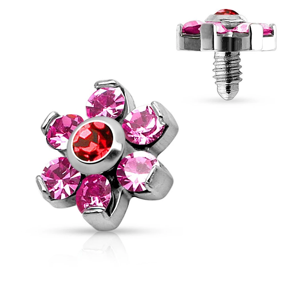 316L Surgical Steel Pink CZ Flower Micro Dermal Anchor Top
