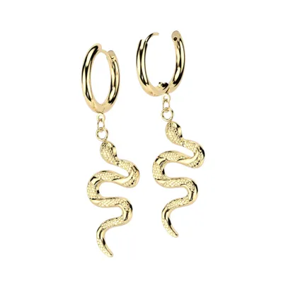 Pair of 316L Surgical Steel Gold PVD Slithering Snake Dangle Hoop Earrings