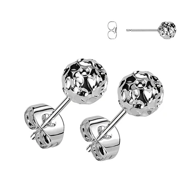 Pair of 316L Surgical Steel Hammered Ball Stud Earrings
