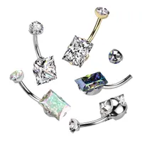 Implant Grade Titanium Vitrail Medium CZ Squared Gem Belly Ring