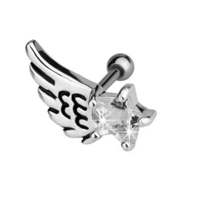 Surgical Steel Wing Feather Star Cartilage Helix Barbell Ring