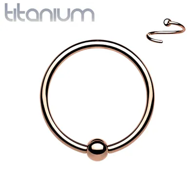 Rose Gold PVD High Polished Implant Grade Titanium Easy Bend Nose, Cartilage Hoop Ring with Fixed Ball