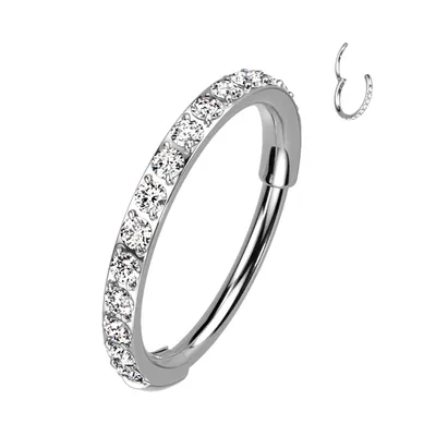 316L Surgical Steel Pave White CZ Nose Hoop Hinged Clicker Ring