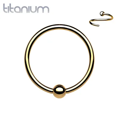 Gold PVD High Polished Implant Grade Titanium Easy Bend Nose, Cartilage Hoop Ring with Fixed Ball