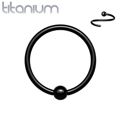 Black PVD High Polished Implant Grade Titanium Easy Bend Nose, Cartilage Hoop Ring with Fixed Ball