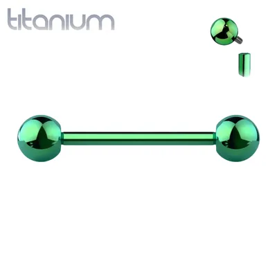 Implant Grade Titanium Internally Threaded Green PVD Straight Barbell