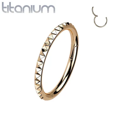 Implant Grade Titanium Rose Gold PVD Ridged Hinged Hoop Clicker Ring