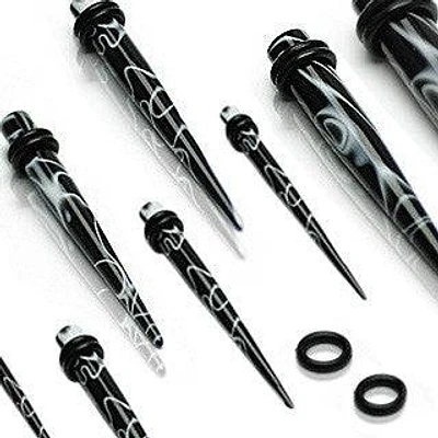 Acrylic Black & White Marble Swirl Ear Gauges Stretchers Tapers