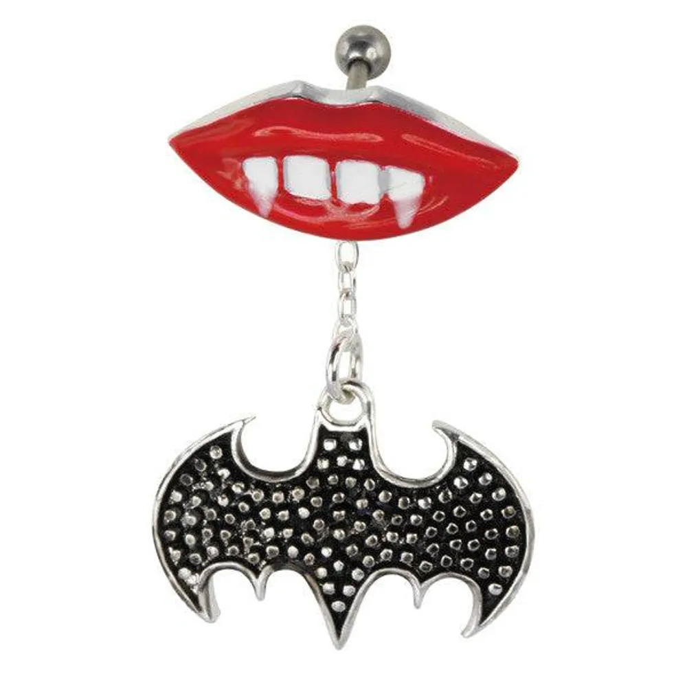 Bat and Fangs Flat Back Ear Cartilage Helix Dangling Ring