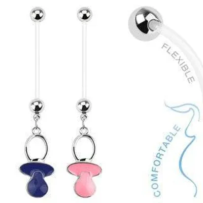 Bioflex Pregnancy Long Dangling Baby Blue and Pink Pacifier Belly Button Navel Ring