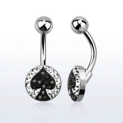 Black Epoxy Coated Crystal Spade Belly Button Navel Ring
