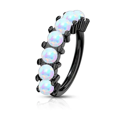 Black Plated Surgical Steel Multi Use Easy Bend White Opal Hoop