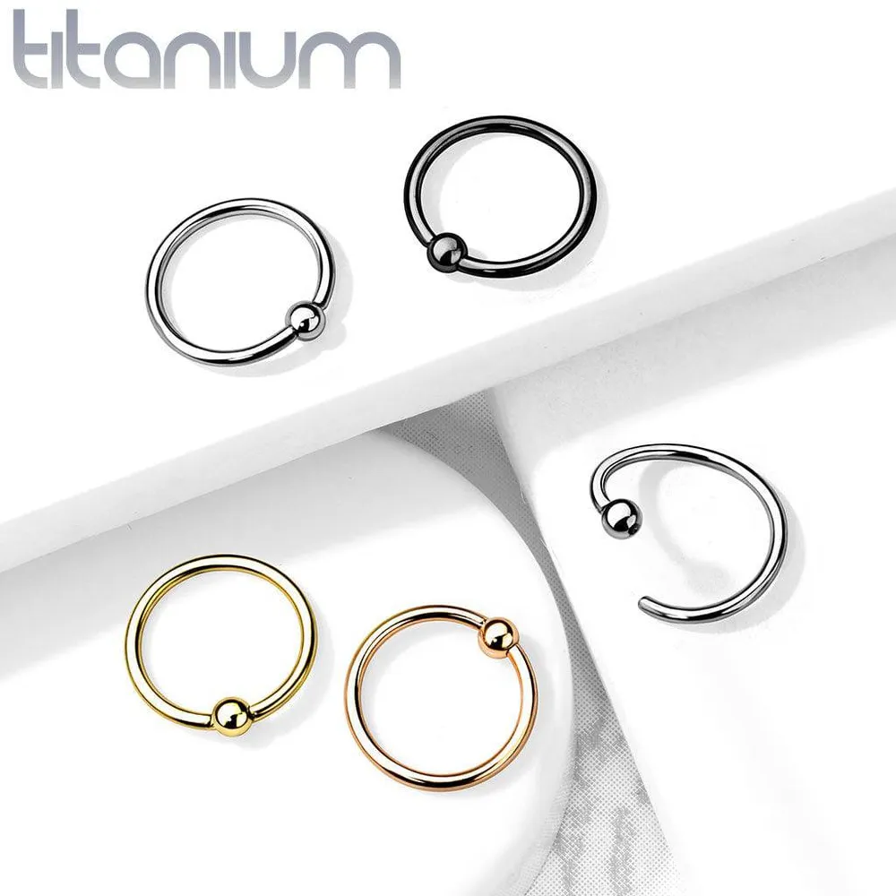 Black PVD High Polished Implant Grade Titanium Easy Bend Nose, Cartilage Hoop Ring with Fixed Ball