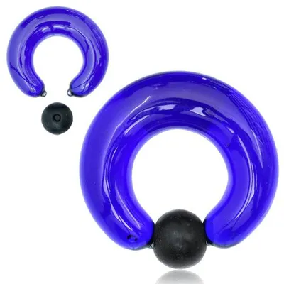 Blue Glass Captive Bead Ring Hoop with Rubber Black Ball