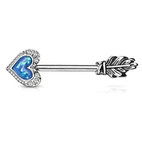 Opal Heart & Feather Arrow Surgical Steel Nipple Ring Barbell