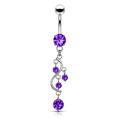 Classic Traditional Vine Prong Tanzanite Dangling Surgical Steel Belly Button Navel Ring