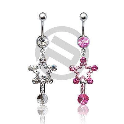 Clear CZ Star Design Belly Button Navel Ring Dangle