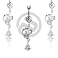 Clear Swan CZ Teardrop Belly Button Navel Ring Dangle