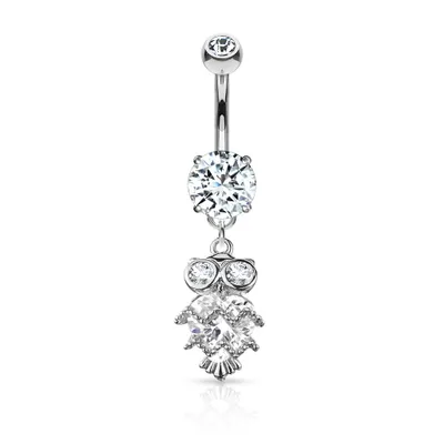 Cute Small CZ Dangle Owl Surgical Steel Belly Ring