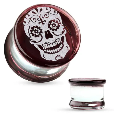 Double Flared Brown Skull Pyrex Glass Ear Plugs