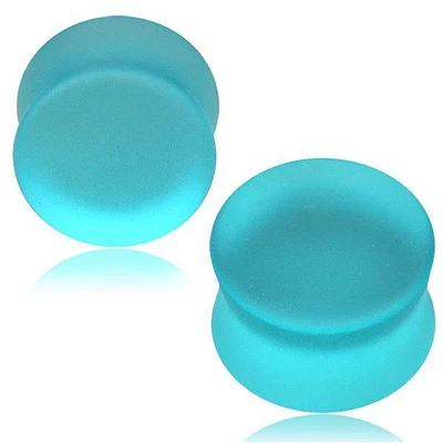 Double Flared Frosted Blue Glass Ear Plugs