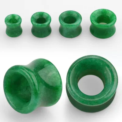 Double Flared Green Jade Stone Ear Gauges Tunnels