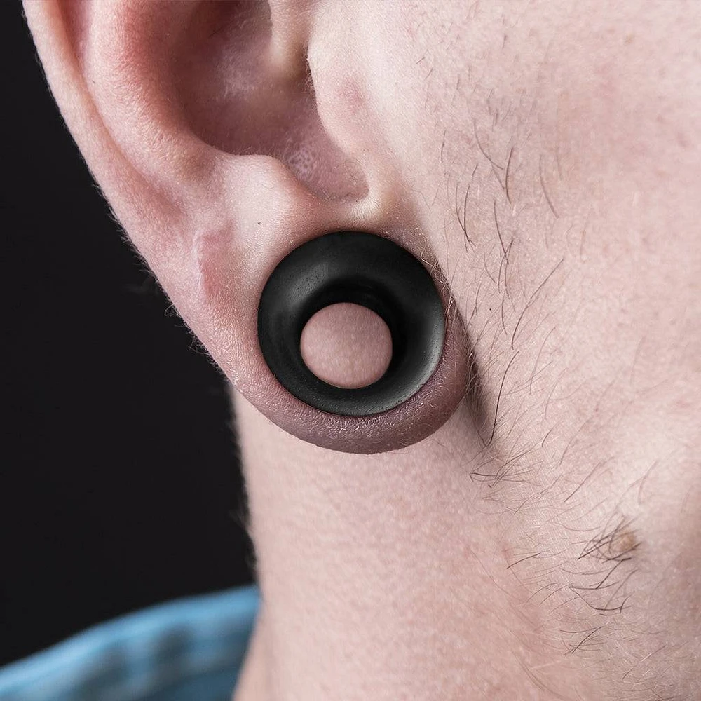 Double Flared Organic Black Areng Wood  Concave Ear Tunnels