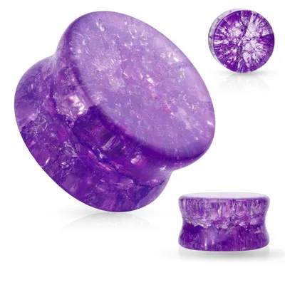 Double Flared Purple Shattered Glass Look Acrylic Plugs