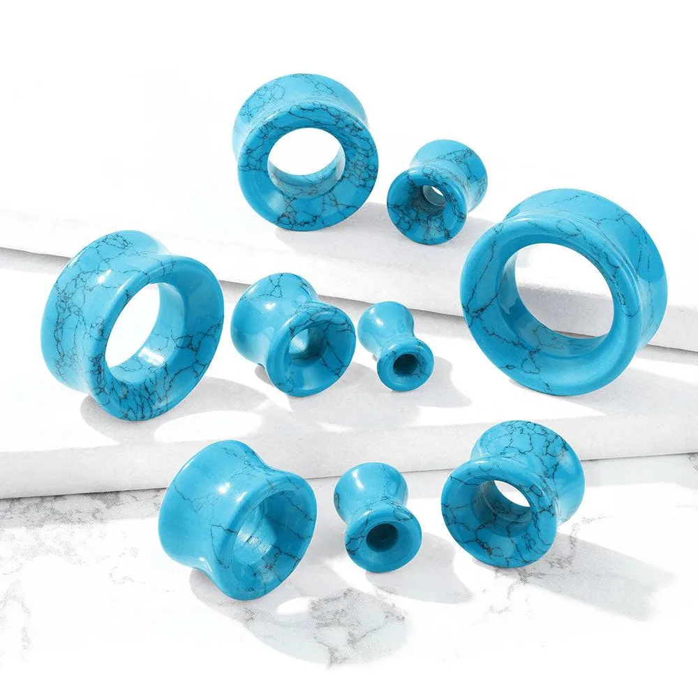 Double Flared Semi Precious Blue Turquoise Stone Ear Tunnels