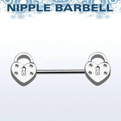 Front Facing Double Heart Lock 316L Surgical Steel Nipple Ring Barbell