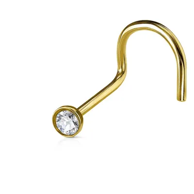 Gold IP Surgical Steel Corkscrew White CZ Nose Stud
