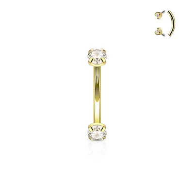 Gold IP Surgical Steel Internally Threaded CZ Curved Barbell