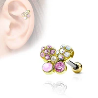 Gold IP Surgical Steel Multi Crystal Butterfly Ear Cartilage Barbell