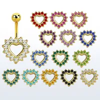 Gold Plated 316L Surgical Steel Non Dangle Heart CZ Encrusted Belly Ring