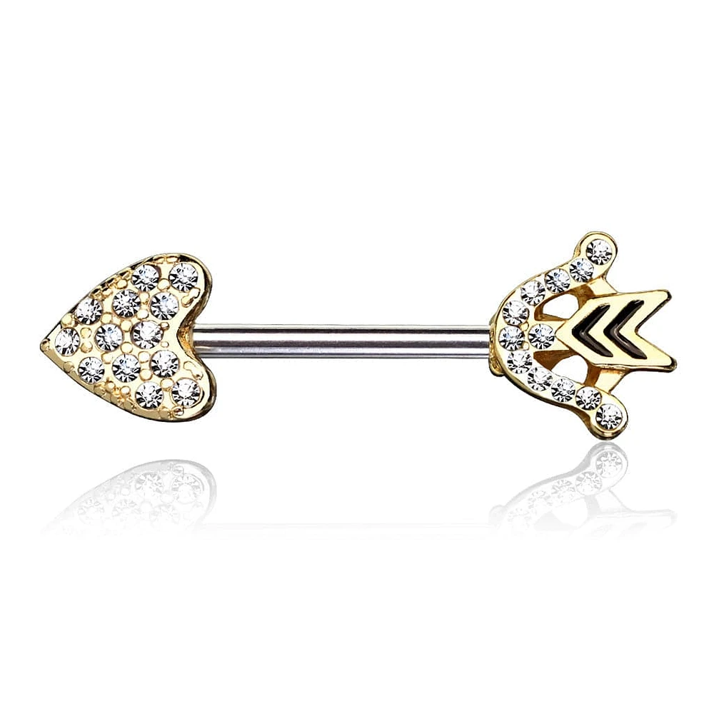 Gold Plated Heart & Arrow CZ Nipple Ring Barbell