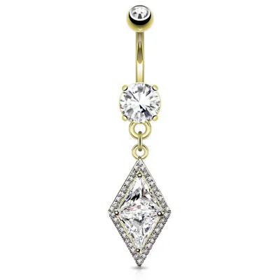 Gold Plated Surgical Steel Belly Ring with Large Paved CZ Center Dangle