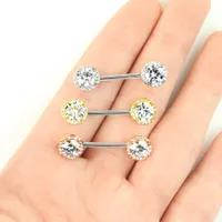 Gold Plated Surgical Steel CZ Centre Pave Nipple Ring Barbell