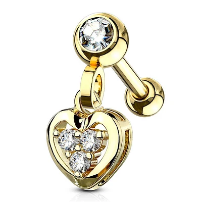 Gold Plated Surgical Steel Heart CZ Dangle Cartilage Ring
