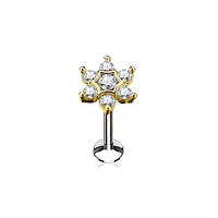 Gold Plated Surgical Steel Internally Threaded White CZ Flower Labret