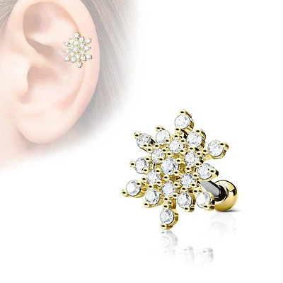 Gold Plated Surgical Steel Large Snow Flake White CZ Cartilage Helix Barbell