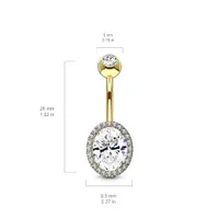 Gold Plated Surgical Steel Oval Pave White CZ Belly Ring