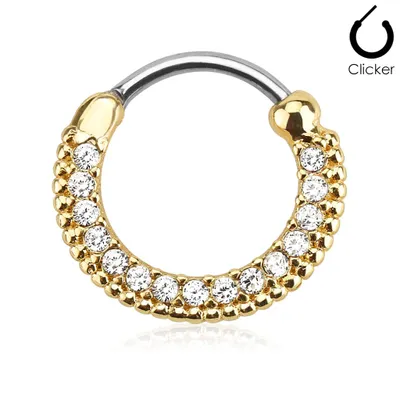 Gold Plated Surgical Steel White CZ Easy Hinged Clicker Septum Ring